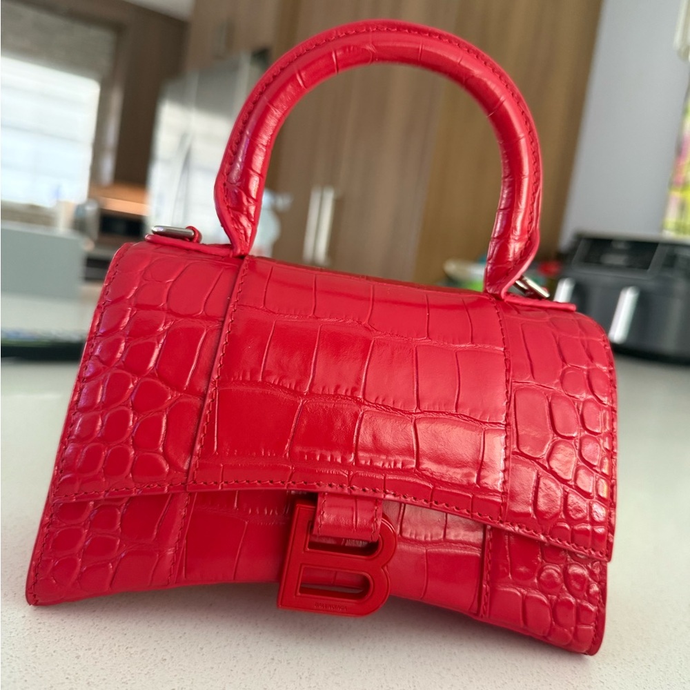 Balenciaga Red Mini Bag with Croc-Embossed Texture